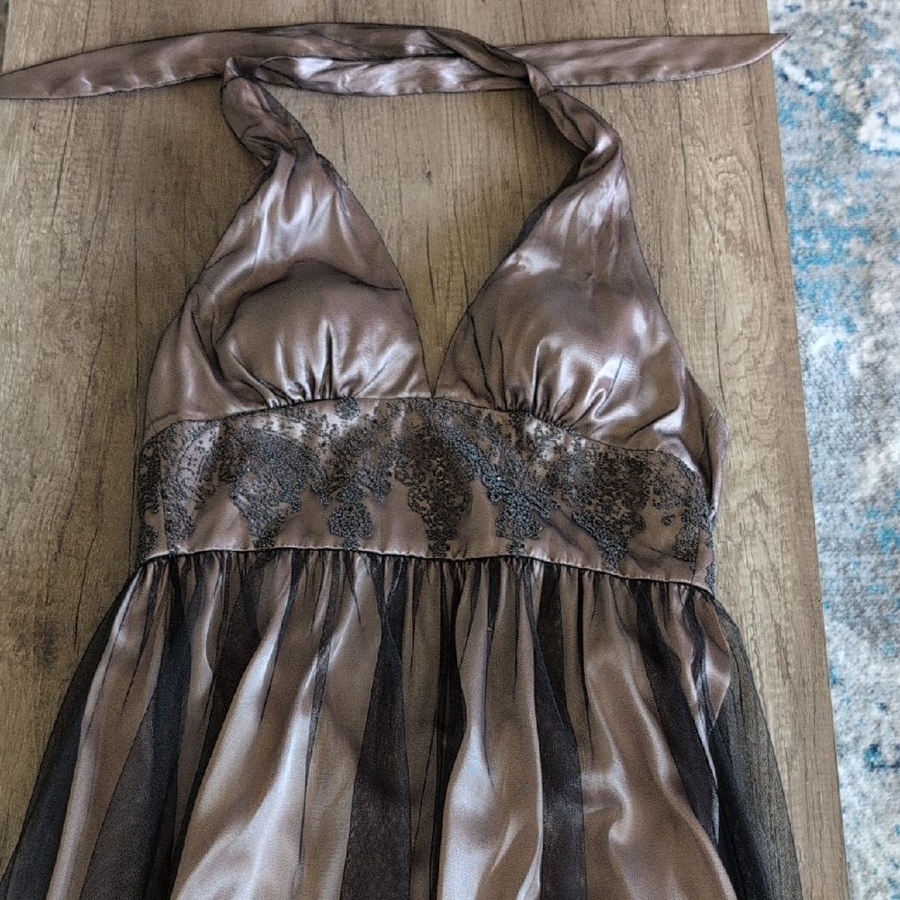 Adrianna Papell Bronze Halter Dress